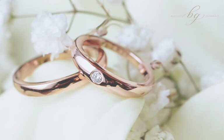 Wedding rings on a flower for a Singapore wedding.
