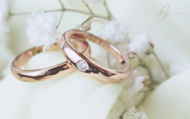 Wedding rings on a flower for a Singapore wedding.