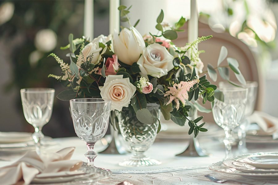 timeless wedding reception table floral centerpiece